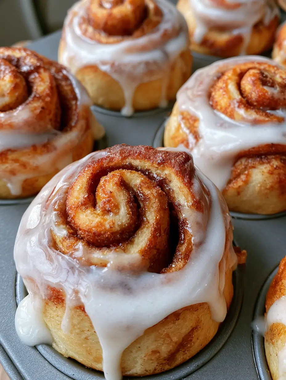 Cinnamon Roll Muffins: The Ultimate Fluffy Bakery-Style Recipe 3 A handheld smartphone photo showing a batch of Cinnamon Roll Muffins with visible tight swirls and dripping white glaze.