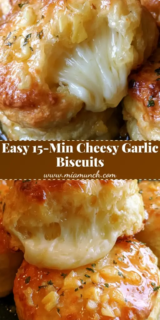 A handheld photo of a Cheesy Garlic Butter Biscuit being pulled apart to reveal a long, stringy mozzarella cheese pull on a dark plate.