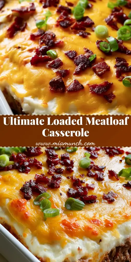 Loaded Meatloaf Casserole with Cheesy Mashed Potatoes 4 A rectangular white ceramic dish featuring a Loaded Meatloaf Casserole with layers of beef, smooth mashed potatoes, melted bubbling cheddar, and crispy bacon.