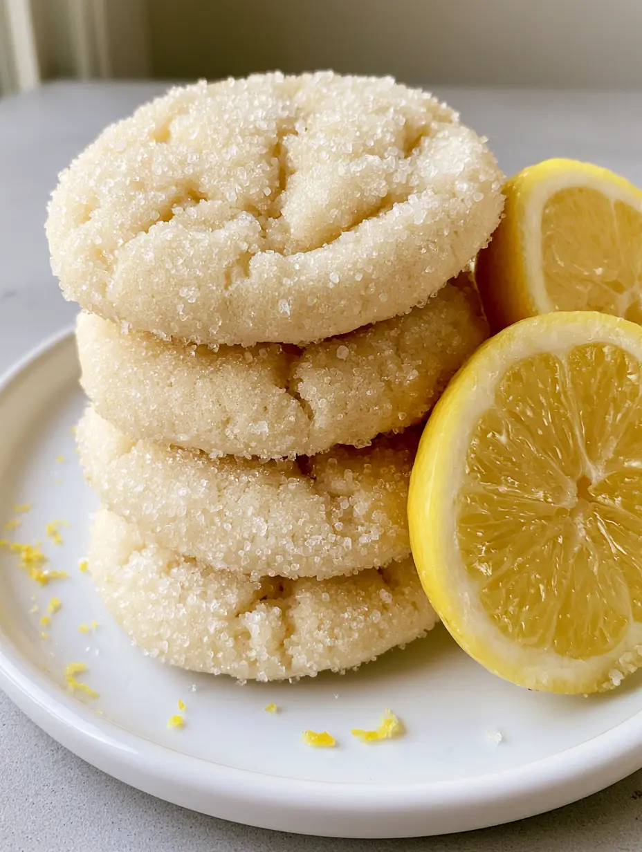 Soft Lemon Sugar Cookies: Thick, Pillowy, and Sparkling with Citrus 3 Close up of thick Soft Lemon Sugar Cookies showing the dense pillowy texture and sparkling granulated sugar.