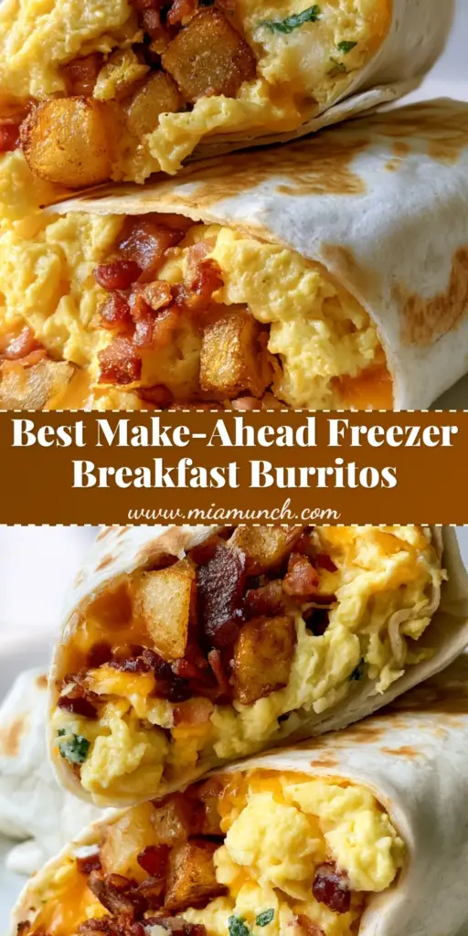 Freezer Breakfast Burritos: The Ultimate Make-Ahead Meal Prep Guide 4 A stack of seared Freezer Breakfast Burritos on a white plate, sliced diagonally to show internal layers of yellow eggs, crispy bacon, and melted cheddar.