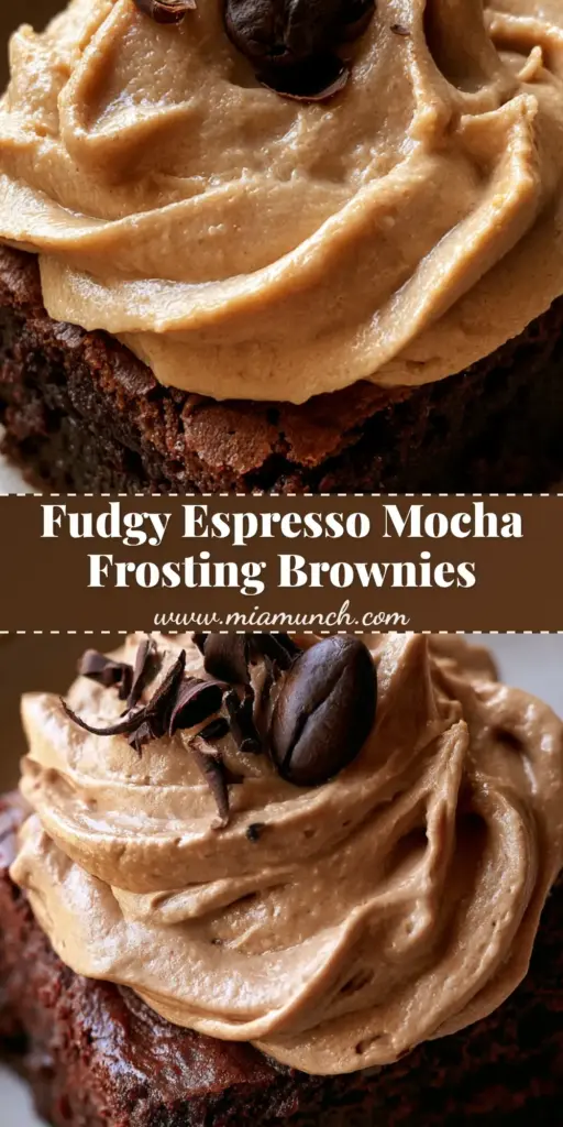 Mocha Frosting Brownies: The Ultimate Fudgy Espresso Dessert 3 A close-up vertical shot of a single thick, fudgy dark chocolate Mocha Frosting Brownie topped with light brown mocha buttercream, chocolate curls, and a whole espresso bean.