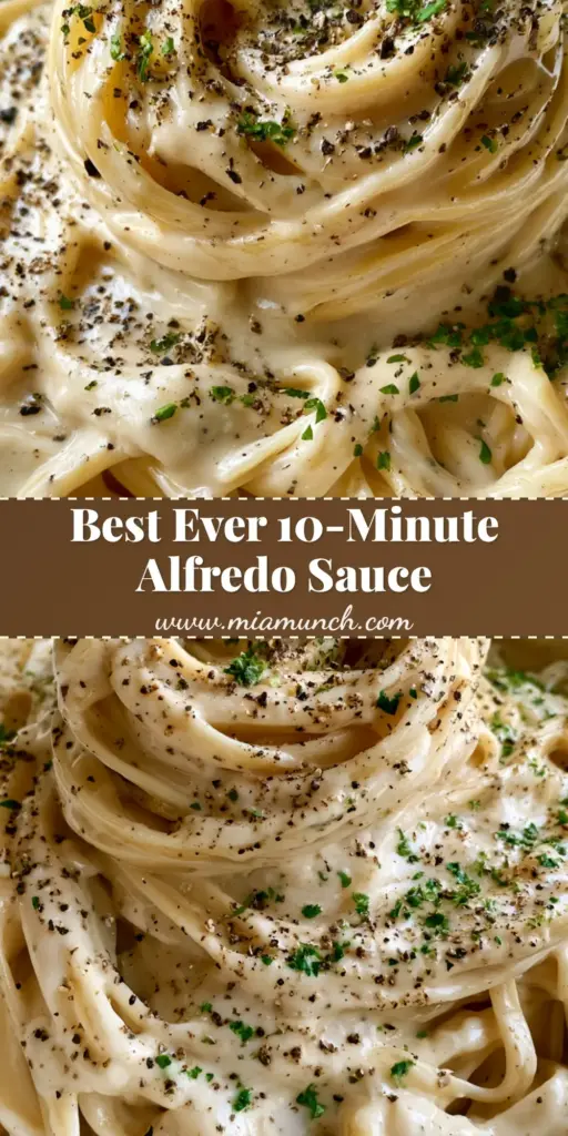 A swirling mound of fettuccine pasta in a thick, glossy garlic cream sauce garnished with black pepper and parsley. (Homemade Alfredo Sauce Recipe)