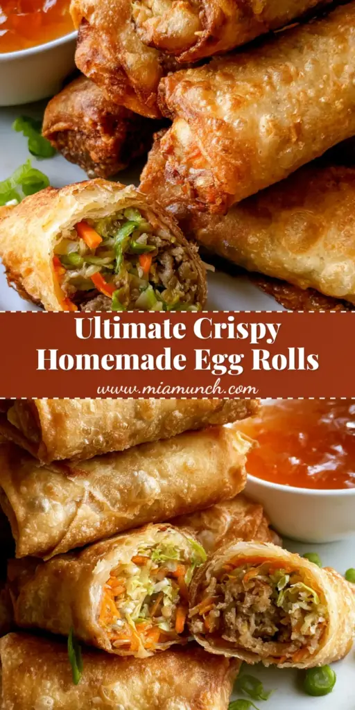 Crispy Homemade Egg Rolls: Better Than Takeout Restaurant Style 3 A stack of deep-fried Crispy Homemade Egg Rolls on a white plate with a side of red sweet and sour sauce.