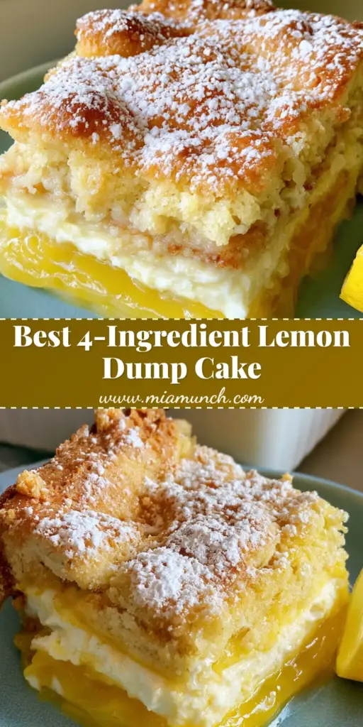 Lemon Cream Cheese Dump Cake: The Easiest 3-Layer Dessert 4 A close up slice of Lemon Cream Cheese Dump Cake showing three distinct layers: yellow lemon, white cream cheese, and a golden crumbly crust.