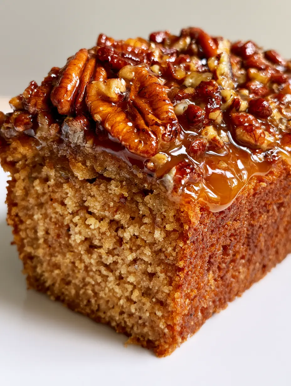 Sweet Alabama Pecan Bread: The Ultimate Glossy Caramel Glazed Loaf 4 Close up of the dense golden brown bread base and moist interior crumb of Sweet Alabama Pecan Bread.
