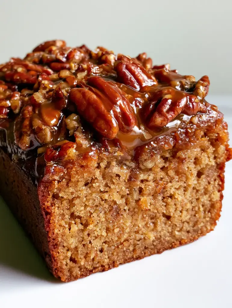 Sweet Alabama Pecan Bread: The Ultimate Glossy Caramel Glazed Loaf 1 Top view of Sweet Alabama Pecan Bread showing the thick coating of whole toasted pecan halves and translucent amber glaze.