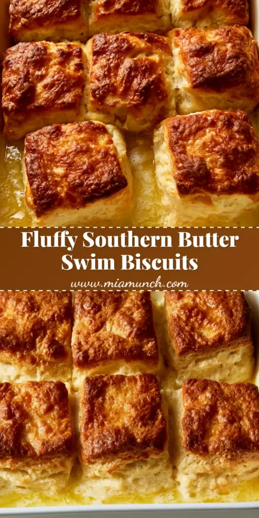 Butter Swim Biscuits: The Easiest Fluffy Buttermilk Biscuits 4 A 3x3 grid of nine thick Butter Swim Biscuits in a white ceramic dish, featuring golden-brown craggy tops and bubbling butter edges.