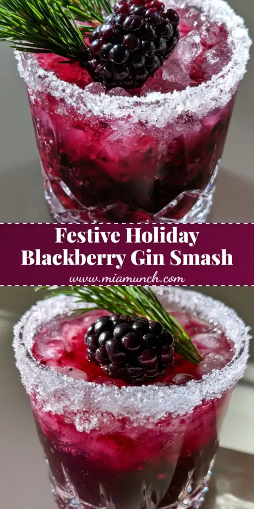 Blackberry Gin Smash: The Ultimate Refreshing Botanical Cocktail 4 A handheld smartphone photo of a Blackberry Gin Smash in a crystal glass with a thick sugar rim and pine sprig garnish.