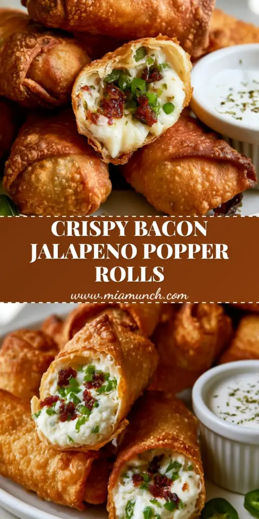A pile of ultra-crispy golden brown Jalapeno Popper Egg Rolls on a white plate with a ramekin of ranch dip and fresh jalapeno slices.
