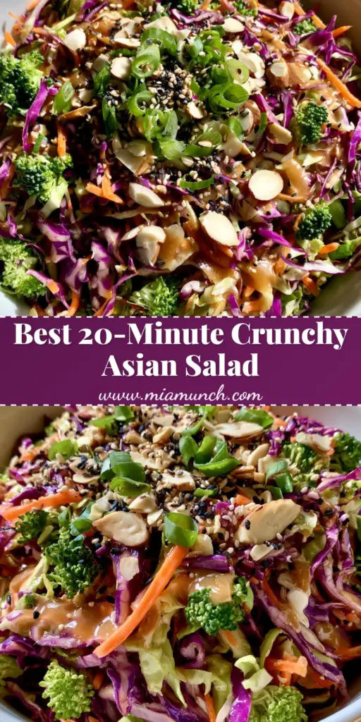 Crunchy Asian Cabbage Salad with Sesame Ginger Dressing 3 A vibrant Crunchy Asian Cabbage Salad featuring shredded purple and green cabbage, orange carrots, and blanched almonds in a white bowl.