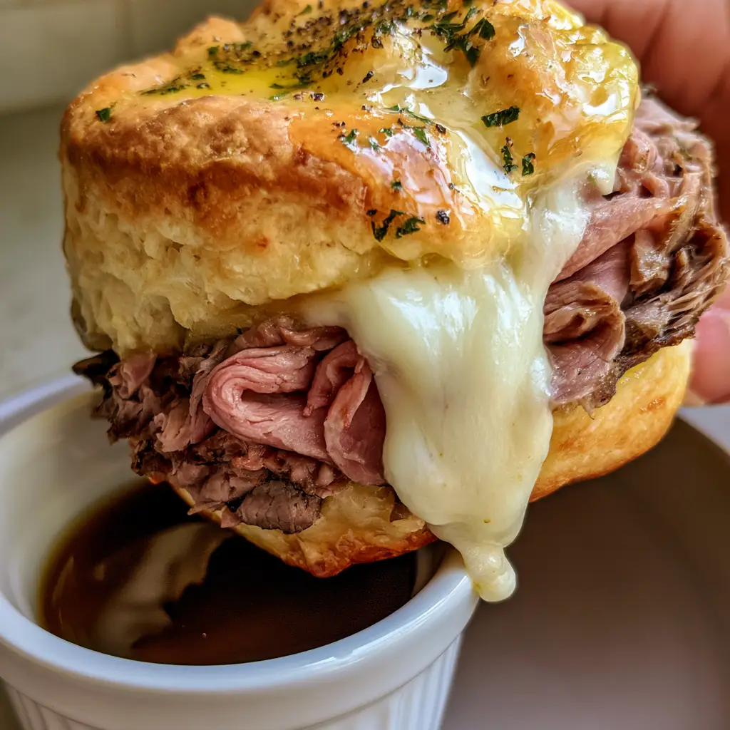 A tray of French Dip Biscuits with a glistening melted butter glaze, cracked black pepper, and dried parsley flakes.