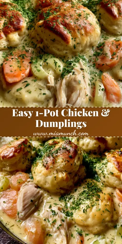 A top-down view of a rustic cast iron skillet with Chicken and Dumplings with Biscuits, featuring golden-brown biscuit tops and fresh parsley.