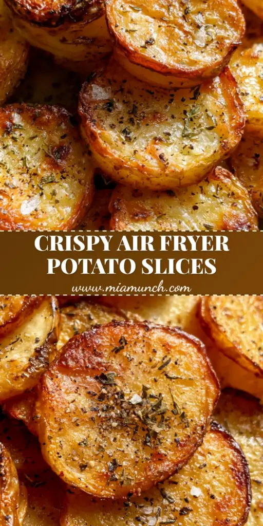 A tall stack of crispy Air Fryer Sliced Potatoes on a white plate, showing charred edges and dried herb seasoning.