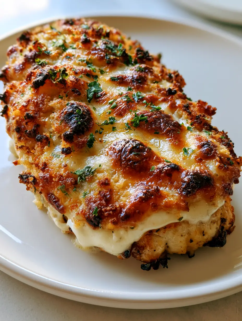 Juicy pan-seared chicken breast topped with a thick layer of creamy parmesan ranch and toasted breadcrumbs. (Longhorn Parmesan Crusted Chicken)