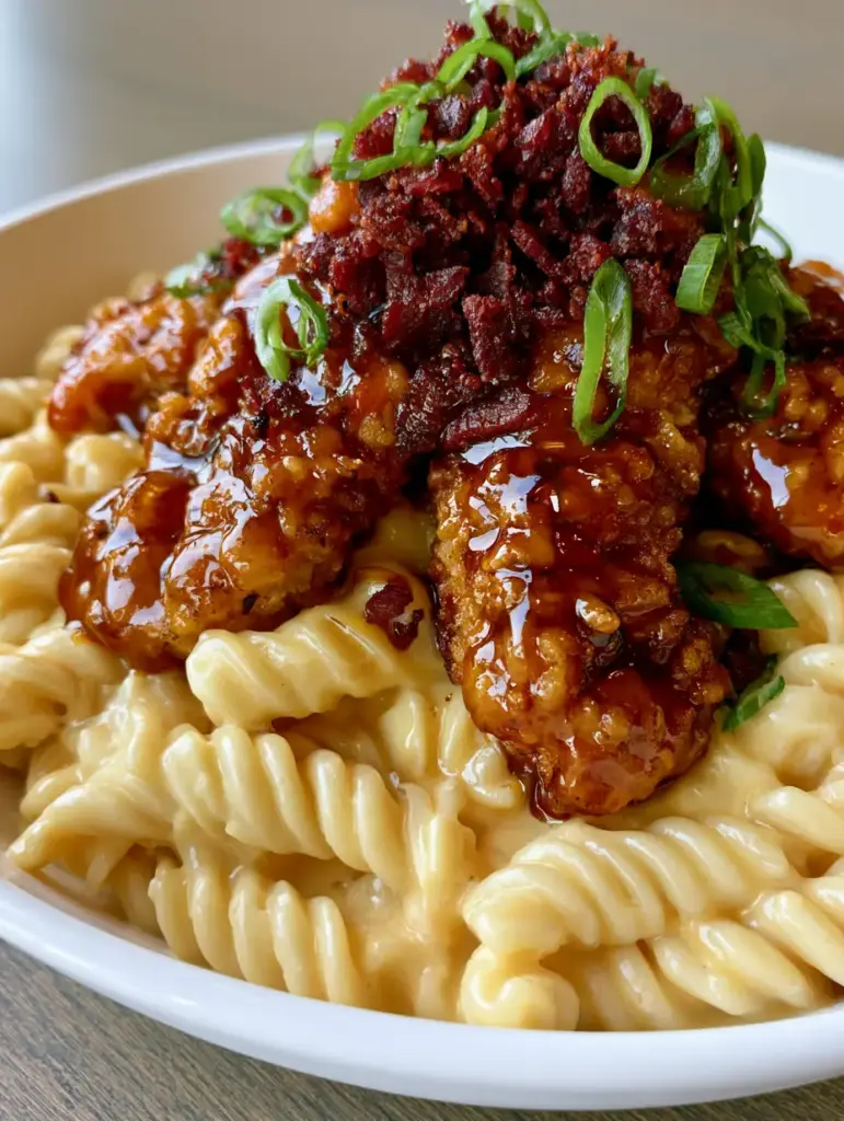 Honey Pepper Chicken Pasta: The Ultimate Sweet and Spicy Comfort Food 1 Smartphone photo of Honey Pepper Chicken Pasta bowl on a wooden table with green onion garnish.