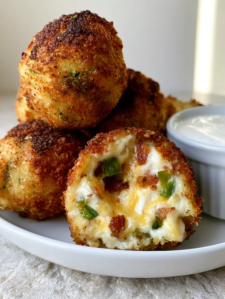 A cluster of deep-fried Jalapeno Popper Cheese Balls showing the thick crunchy panko crust and parsley flecks.